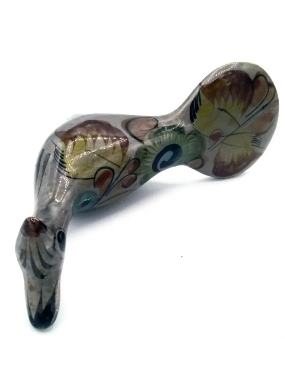 Vintage Mexican Pottery Bird Tonala Style Hand Painted Floral Folk Art Mexico